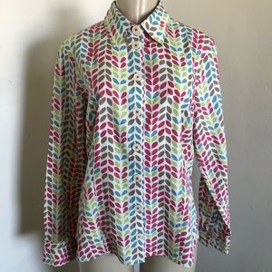 Boden 10 Shirt Pink Green Blue Brown White Leaf